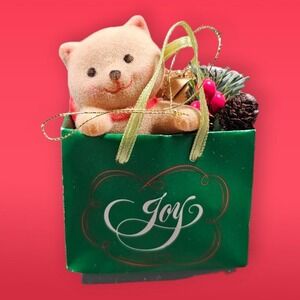 VTG 1980's AVON Holiday Friend Christmas Ornament Cat in Shopping Bag IOB